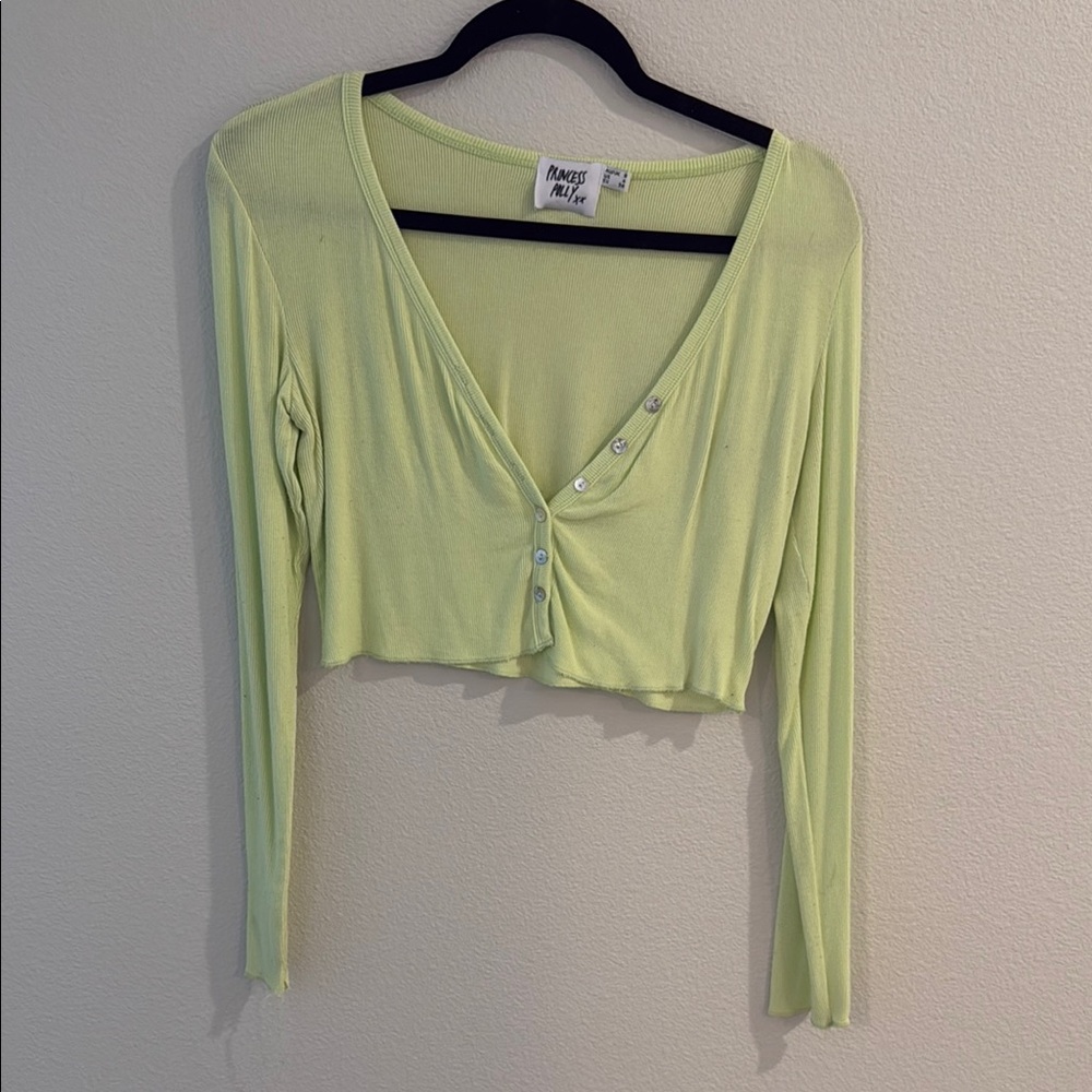 Princess Polly Green Long Sleeve Fitted Crop Blouse